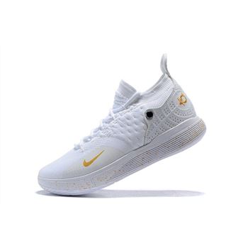 Men's Nike KD 11 White/Metallic Gold Basketball Shoes On Sale